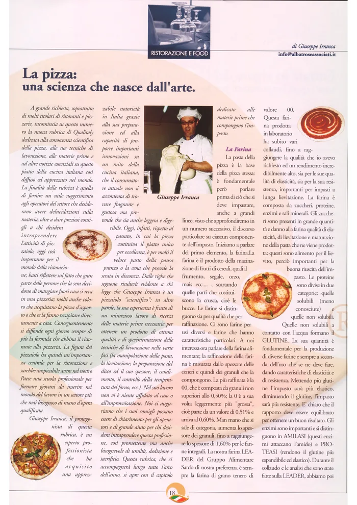 Pagina 18 della rivista Qualitaly di marzo 2003, con l’articolo «La pizza: una scienza che nasce dall’arte» di Giuseppe Irranca
